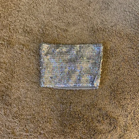 Silver Sparkly Bandeau Crop Top - Picture 2 of 3